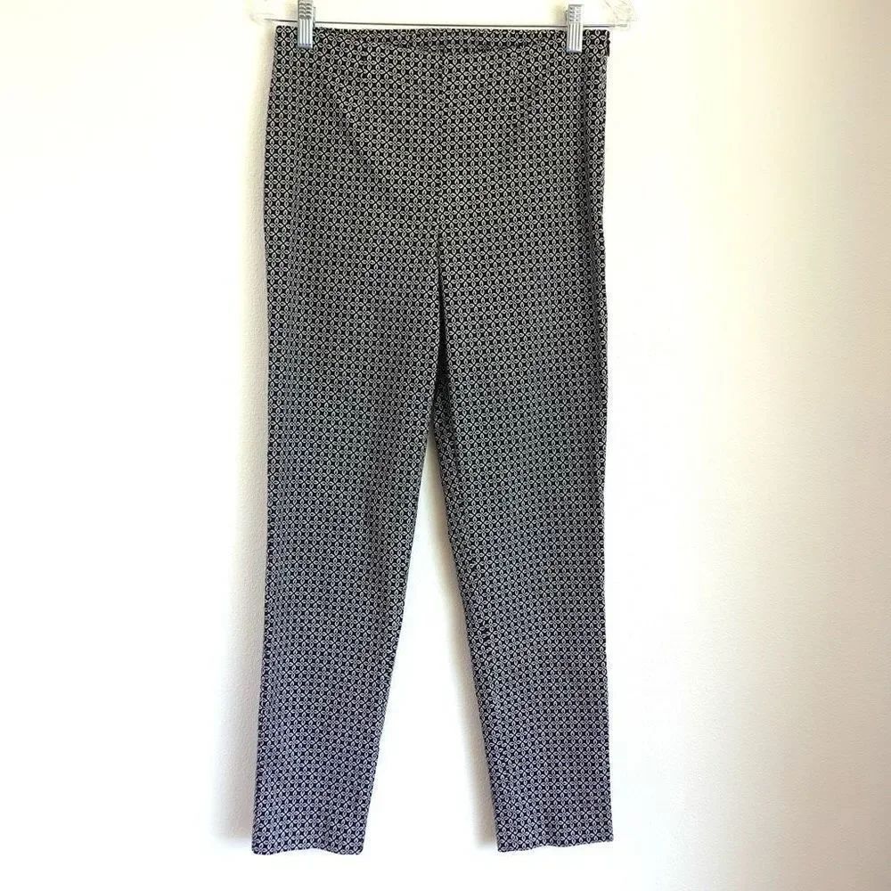 Susan Graver Stretch slim Patterned Pants Black White Size 6
